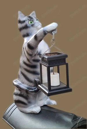 Stehende Katze mit Solarleuchte glasiert, naturgetreu, verschiedene Farbenvarianten, Dachfigur, Dach