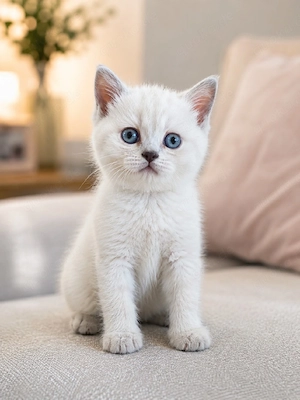 BKH Kitten weiss mit blauen Augen Mädchen 