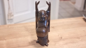 Wunderschöne Holzskulptur lachender Buddha Massivholz 31cm