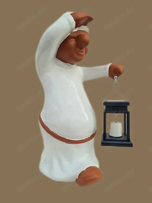 Dachfigur   Dachschmuck   Dachausgucker stehend mit Solarlampe, Schlafwandler mit Laterne