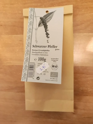 Pfeffer schwarz ganze Körner 100g Bio südindischer Urwaldpfeffer"