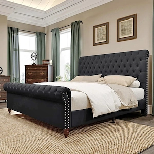 Polsterbett 180x200 cm grau   Elegantes Schlafzimmer-Highlight 