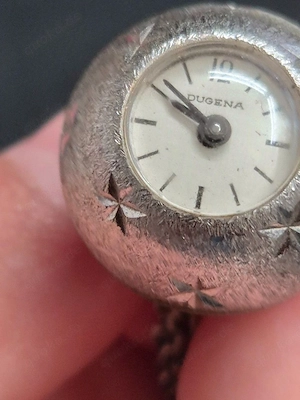  Vintage Dugena Kugeluhr Anhänger mit Silberkette   Handaufzug