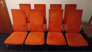 8 Stühle mit Velours Bezug orange Esszimmer Stuhl Metall Velour