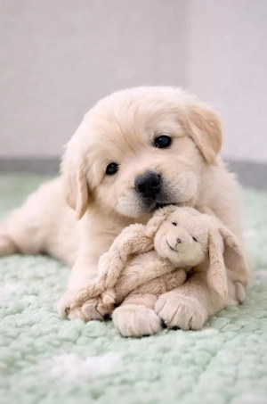 Golden retriever welpen schauen sich um nach ihrem zukünftigen Zuhause