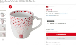 Designer Tassen 2er Set von Boltze Herzmotiv Neu Bild 2