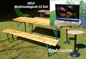 Bierzeltgarnitur mieten leihen 7   ,12   WE Stehtische Kicker