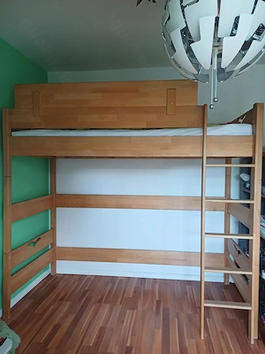 Taube Hochbett  Oliver  massiv Buche inkl. Zubehör als Etagenbett