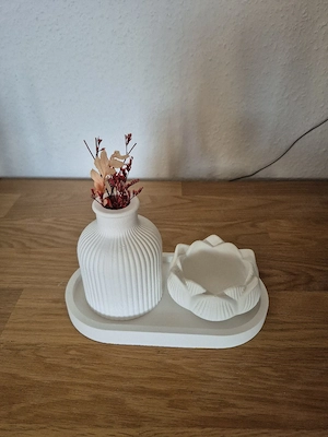 Handmade Tablett Vase Lotusblume Tischdeko Deko Set Geschenkidee