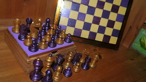 Violetgold Schachspiel Knubbel Schachfiguren + Schachbrett + Holzkiste Chess Schach Bild 4