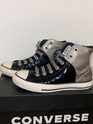 silber schwarze Converse Schuhe 36