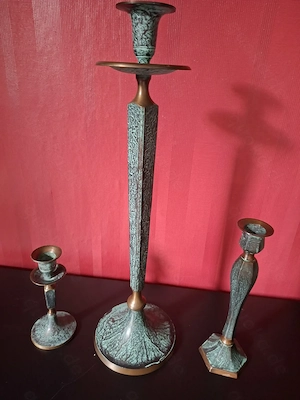Vintage Deko-Set: 3er-Set Brutalismus Kerzenständer & 2 SKS Edelstahl