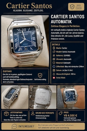 Cartier Santos mit Edelstahlarmband und Datumsanzeige