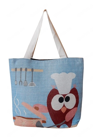 Gewebte Handtasche mit lustiger Küche als Motiv