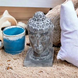 Handgeschnitzter Buddhakopf aus Holz in Türkis   ca. 27 cm hoch, Yogadeko, Yogastudio Bild 4