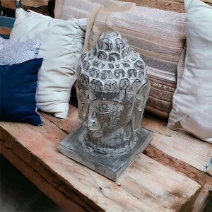 Handgeschnitzter Buddhakopf aus Holz in Türkis   ca. 27 cm hoch, Yogadeko, Yogastudio Bild 3
