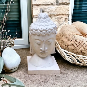 Handgeschnitzter Buddhakopf aus Holz in Türkis   ca. 27 cm hoch, Yogadeko, Yogastudio Bild 9