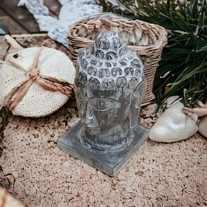 Handgeschnitzter Buddhakopf aus Holz in Türkis   ca. 27 cm hoch, Yogadeko, Yogastudio Bild 8