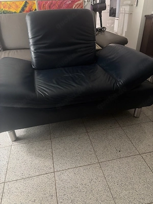 Couchgarnitur Koinor Funktionssofa Volleder blau 2x Couch 1x Sessel Bild 2