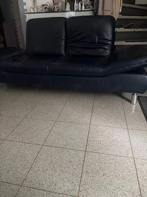 Couchgarnitur Koinor Funktionssofa Volleder blau 2x Couch 1x Sessel Bild 3