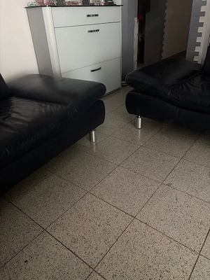 Couchgarnitur Koinor Funktionssofa Volleder blau 2x Couch 1x Sessel Bild 4