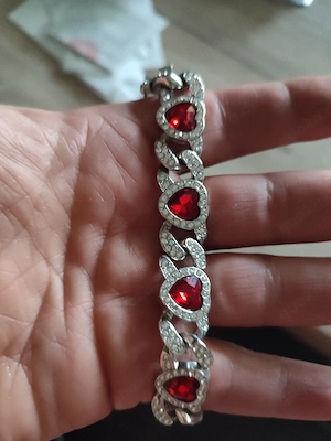 Silber Armband mit roten Herzen massiv 