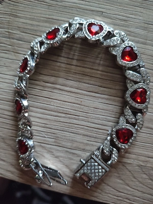 Silber Armband mit roten Herzen massiv 