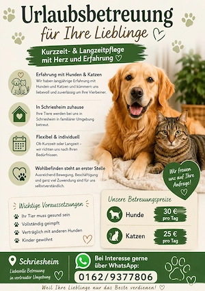 Liebevolle Urlaubsbetreuung für Hunde&Katzen in Schriesheim