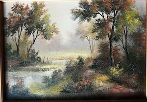 Wandbild, herbstliche Flußlandschaft, 45 x 37 cm