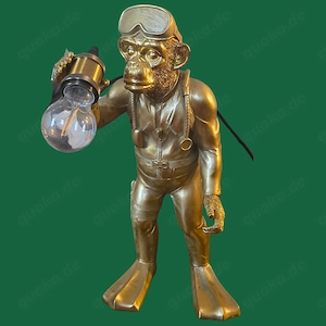 Designer Affenlampe WERNS   Diver Dan  Gold   Tischlampe Taucher Affe   Tierlampe Luxus Deko