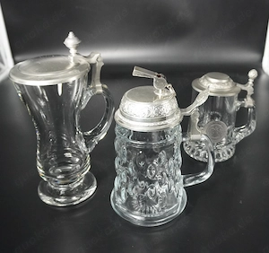 Bierkrüge-Sammlung Glas mit Zinndeckel - aus 3er Set