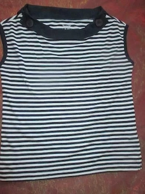 Marine Navy Sailor Maritim Carmen Style Streifen T- Shirt ohne Arm JOY 40- 42  M dunkel blau weiß