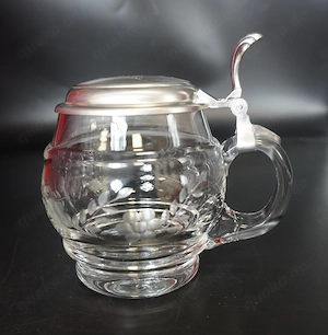 Bierglaskrug, bauchig-rund mit Zinndeckel, 0,5L