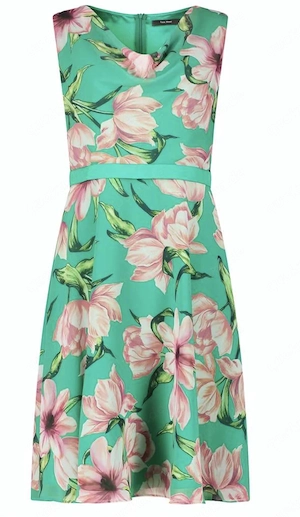 NEU Blumen Blüten Flower Seiden Chiffon Anlass Cocktail A-Linie Midi Träger Kleid VERA MONT 44-46  L