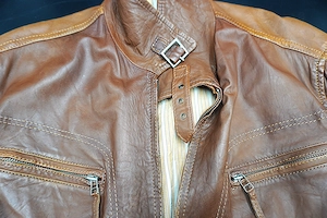 LEATHERMAN-Herren Lederjacke braun, Größe 54, gestreiftes Baumwollfutter