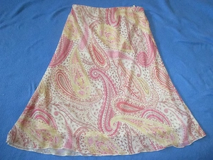 NEU Hippie Festival Paisley Seiden Chiffon Schlupf Gummizug A- Linie Midi Rock Gr. 36- 38  S Pastell