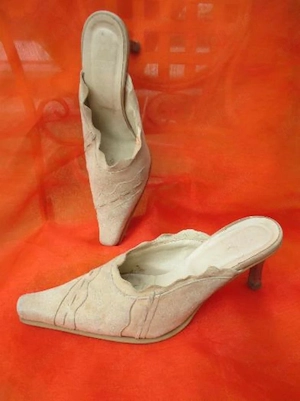 Original VINTAGE Kalbs Velours Echt Leder High Heels Sabot Mules Pumps ROLAND Gr. 37  4 crem - beige