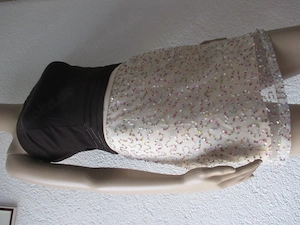 Anlass Glitzer Pailletten Stickerei Mesh Strech Mini Rock oder Tube Top Shirt H&M 34-36 XS-S ivory