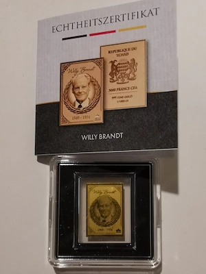 Goldbarren "Willy Brandt" der Kanzlerserie  1 1000 oz 999er Feingold mit Zertifikat
