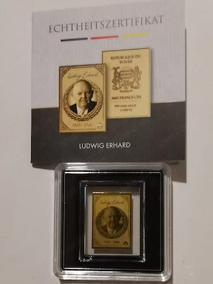 Goldbarren "Ludwig Erhard" der Kanzlerserie  1 1000 oz 999er Feingold mit Zertifikat
