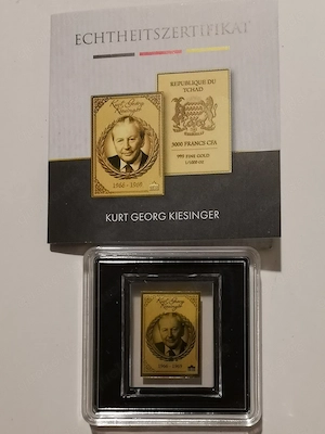 Goldbarren "Kurt Georg Kiesinger" der Kanzlerserie  1 1000 oz 999er Feingold mit Zertifikat