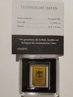 Goldbarren "Kurt Georg Kiesinger" der Kanzlerserie  1 1000 oz 999er Feingold mit Zertifikat Bild 2