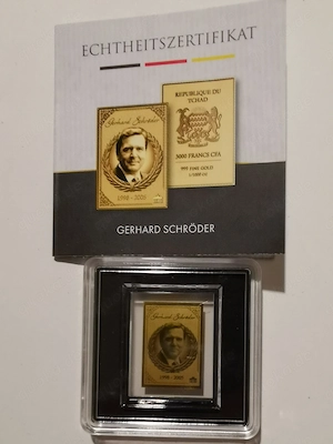 Goldbarren "Gerhard Schröder" der Kanzlerserie  1 1000 oz 999er Feingold mit Zertifikat