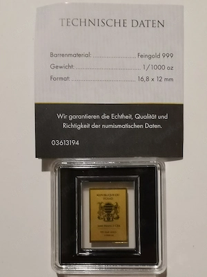 Goldbarren "Helmut Kohl" der Kanzlerserie  1 1000 oz 999er Feingold mit Zertifikat Bild 2