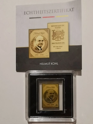 Goldbarren "Helmut Kohl" der Kanzlerserie  1 1000 oz 999er Feingold mit Zertifikat