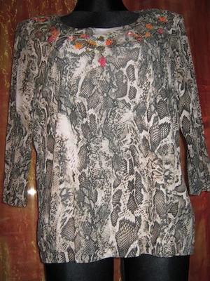 NEU Perlen Stickerei Sneak Animal Style Seiden Mesh Chiffon Blusen T- Shirt GERRY WEBER 44-46  L-XL 