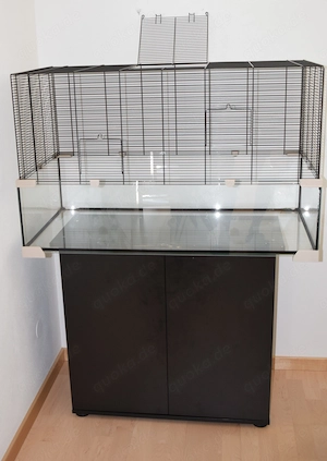 Käfig für Hamster, Mäuse oder Kleine Nagetiere und Unterschrank plus Transportbox
