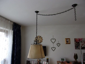 Vintage Schmiedeeisen Lampe mit Tierhaut Schirm   seltenes Einzelstück (1980er)