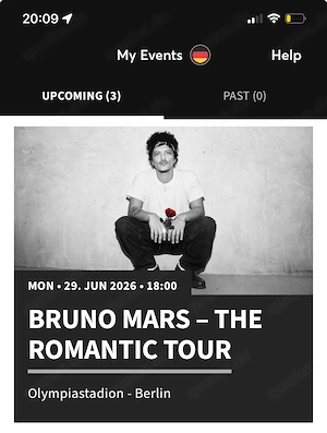 4 Bruno Mars Konzert Tickets 29.06.