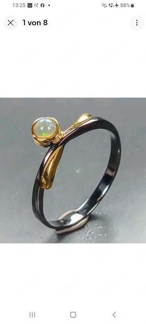 Silberring 925 geschwärzt mit Opal und Gold